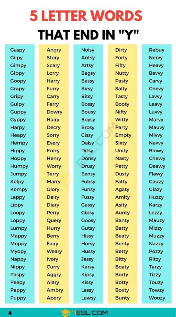 5 Letter Words Starting with T and Ending in TY
