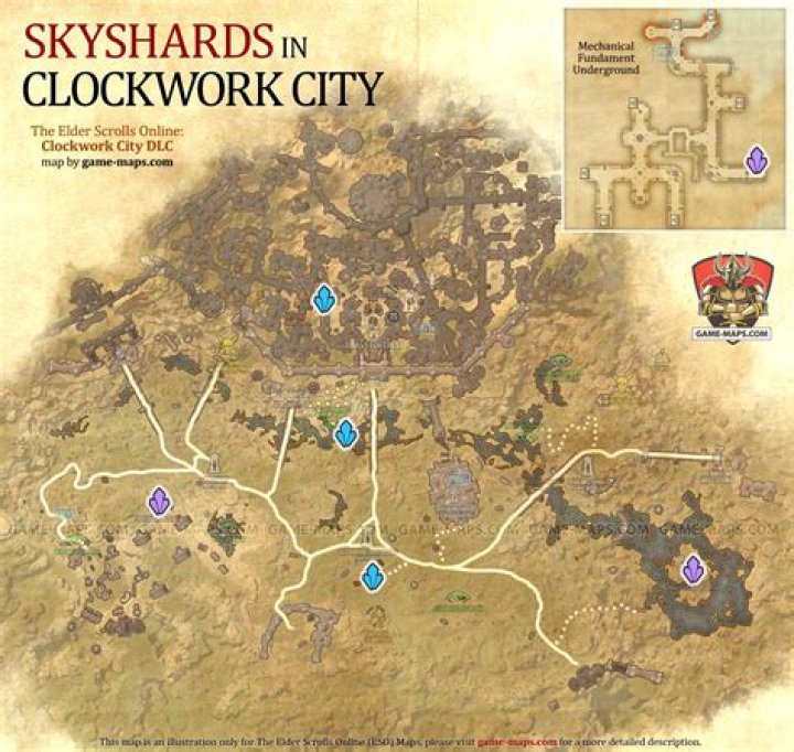 ESO Halls of Regulation Delve Map with Skyshard and Boss location in Clockwork City