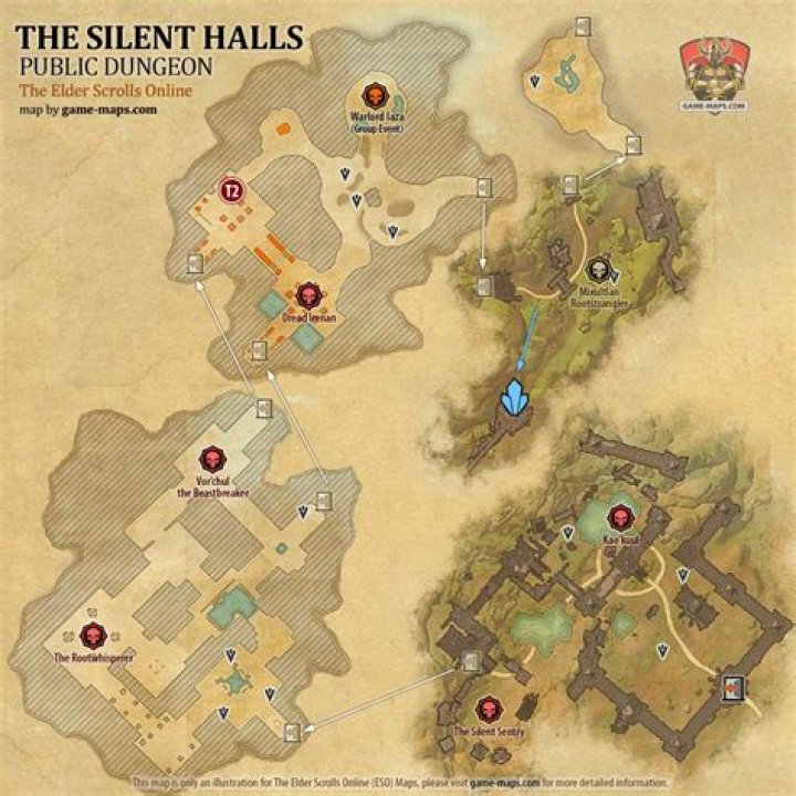 ESO The Vile Manse Public Dungeon Map with Skyshard and Bosses location in Reaper's March