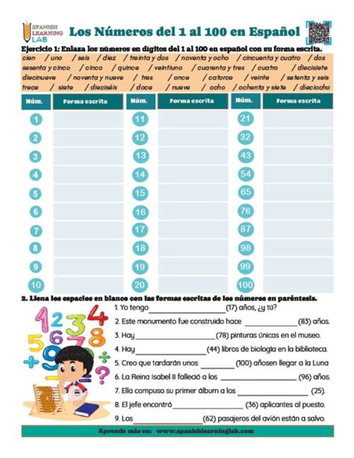 Los números de 1-100 en Espanol Quiz