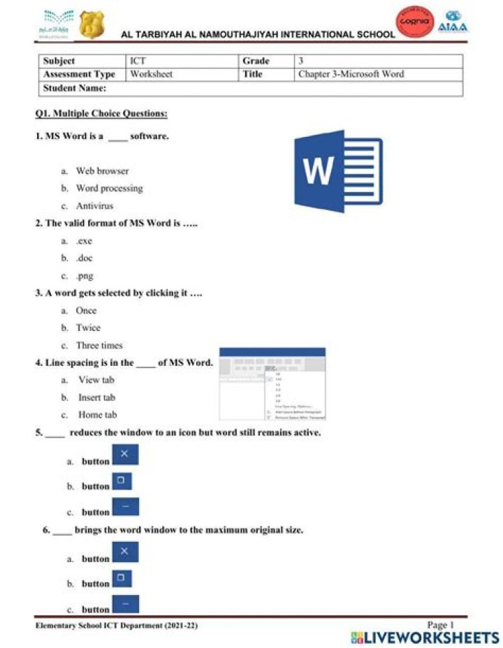 Microsoft Word 2016 Vocabulary Practice Quiz