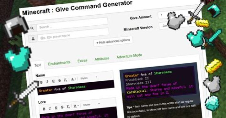 Minecraft : Give Command Generator : Gamer Geeks