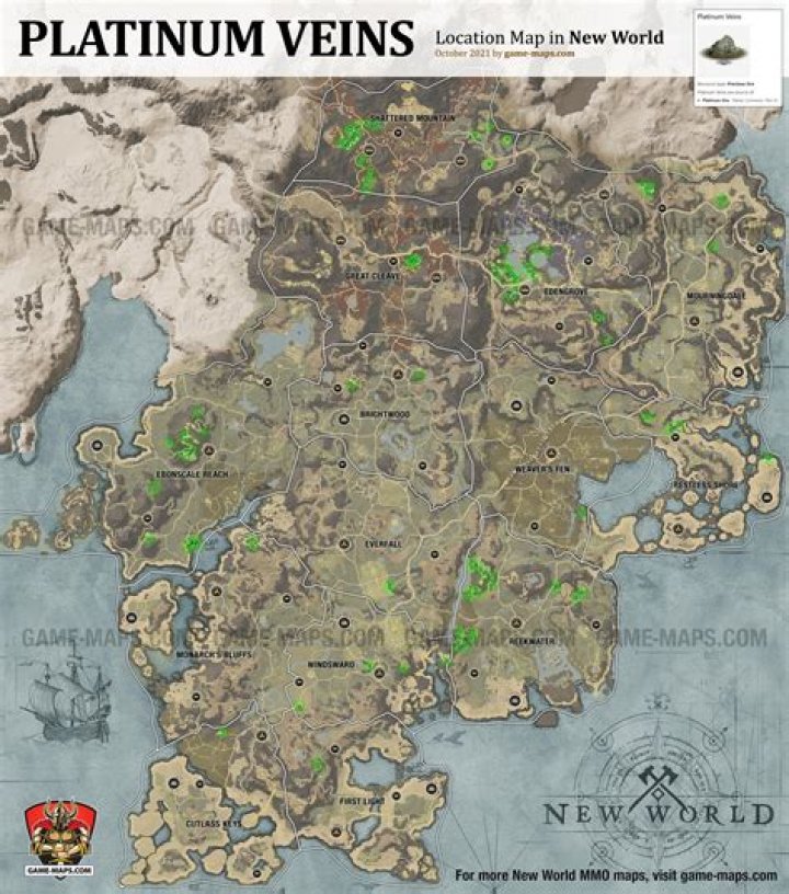 Platinum Veins Location Map in New World