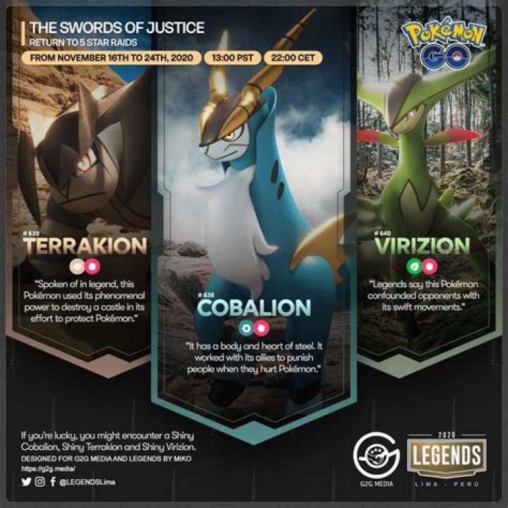 Raid Hours November 2023, battle Darkrai, Virizion and Cobalion in Pokémon GO