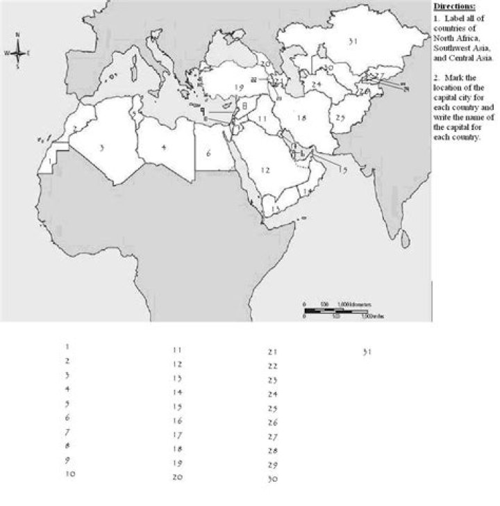 Southwest Asia and North Africa Political Map Quiz